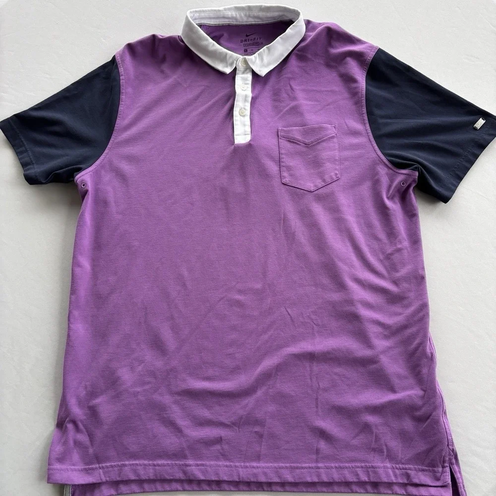 Nike Dri-FIT Polo Shirt XL Purple Navy Colorblock Pocket Standard Fit‎